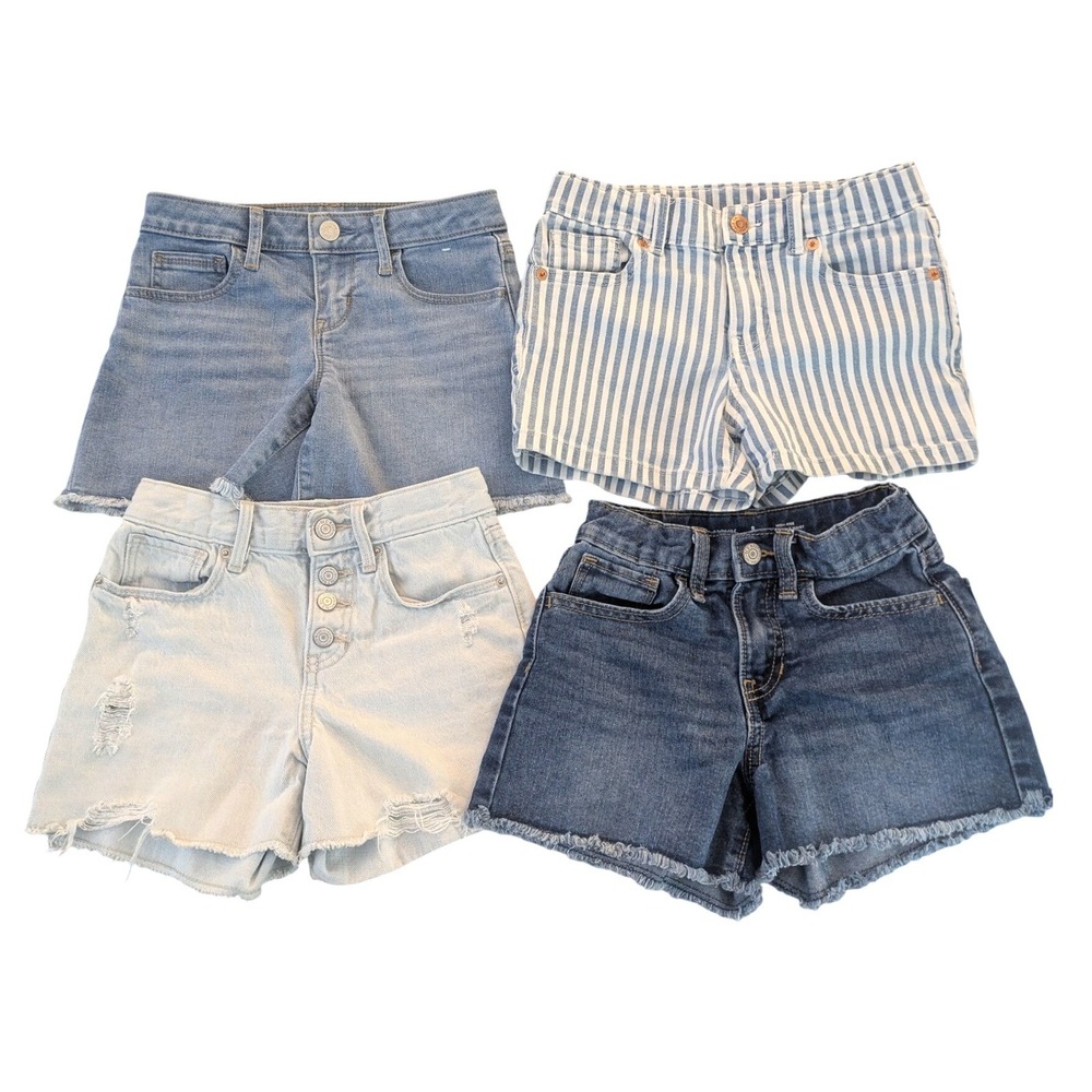 Girls Denim Shorts Bundle 4pk Gap Old Navy Cat & Jack Sizes 7/8 Blue Striped